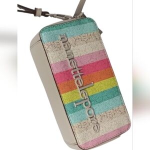 Nanette Lepore White Pastel Rainbow  Striped Wristlet Clutch Summer Beach Vibe